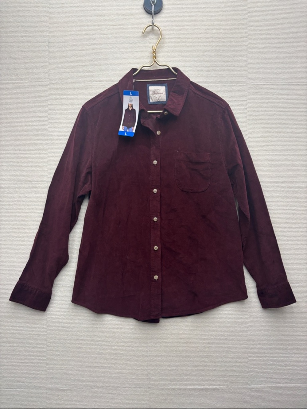 New Jachs Girlfriend Corduroy Button-Up Shirt - Burgundy large